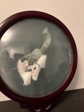 Vintage Chinese Silk Double Sided Cat Embroidery Thread Decor